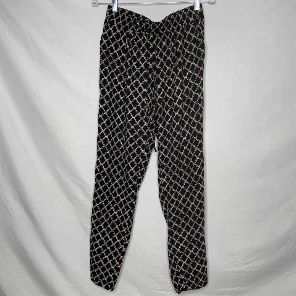 Black and Tan patterned flowy polyester pants